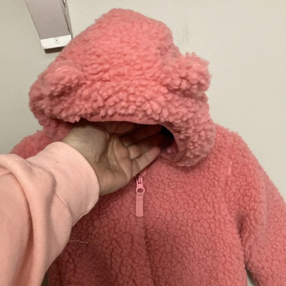 NWT Wonder Nation Baby Pink Teddy Fleece Pram with Hood, Size 3-6 months